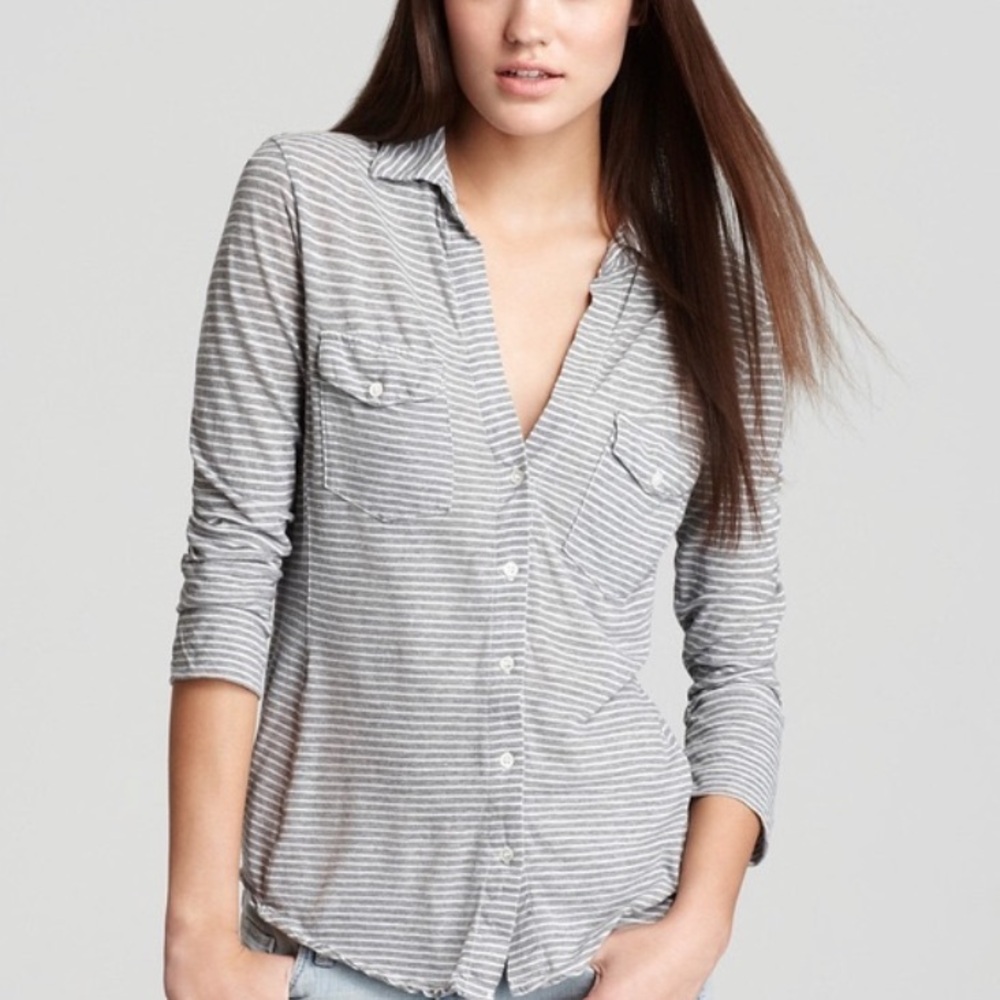 Standard James Perse Soft Cotton Top Blouse - Gray and White. Size 2 (US Medium)
